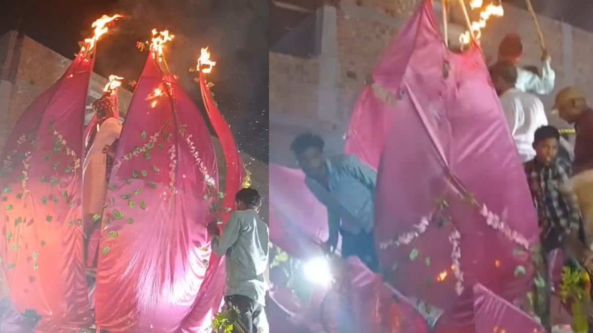 Bride Groom Jaimala In Lotus Catches Fire watch